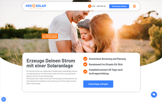 Screenshot of the KRS-Solar homepage
